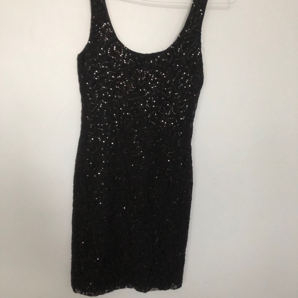 Black/lace/sequenced tank top mini dress